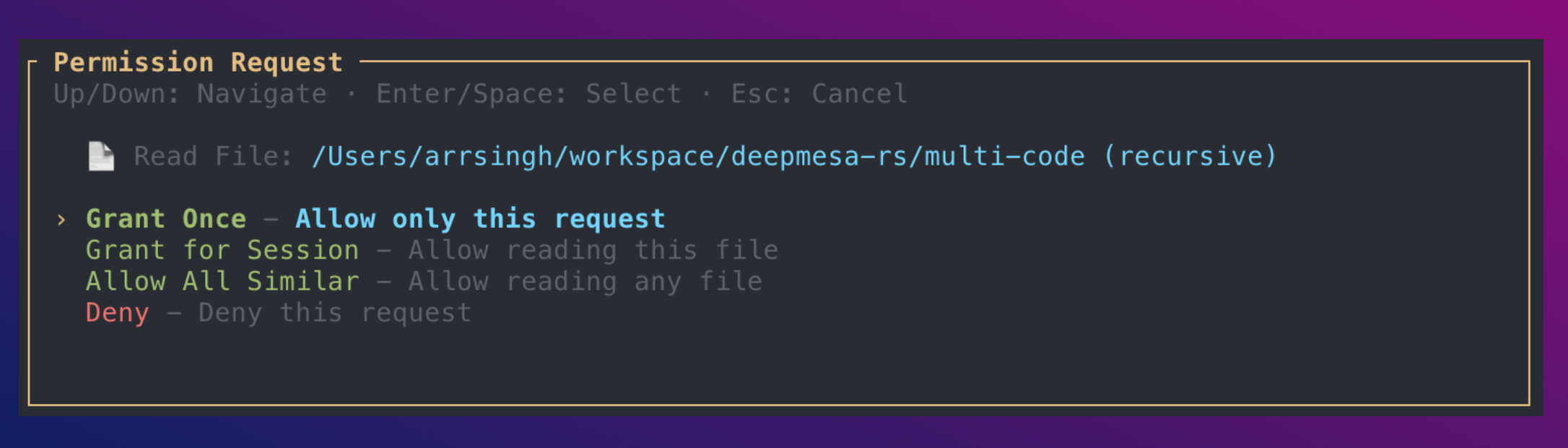 Permission pane interface