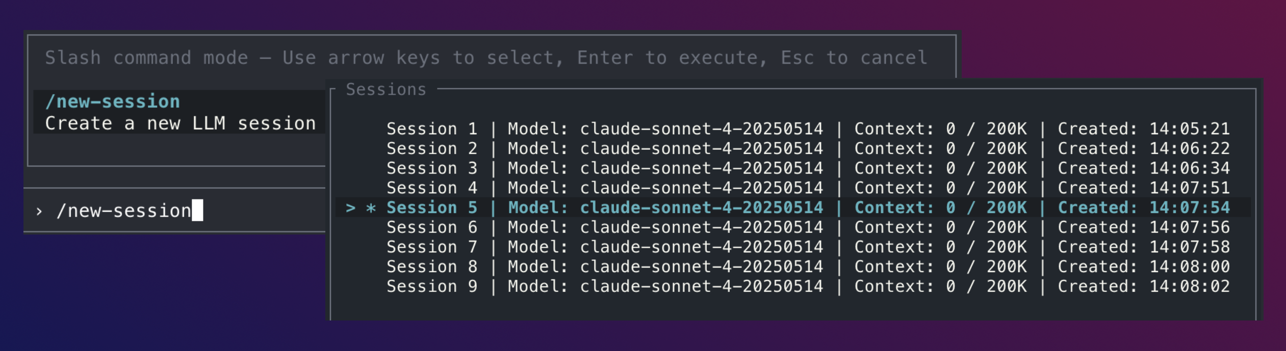 Session management interface